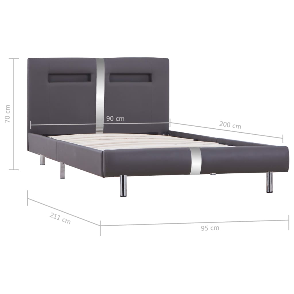 Estrutura de cama c/ LEDs 90x200 cm couro artificial cinzento