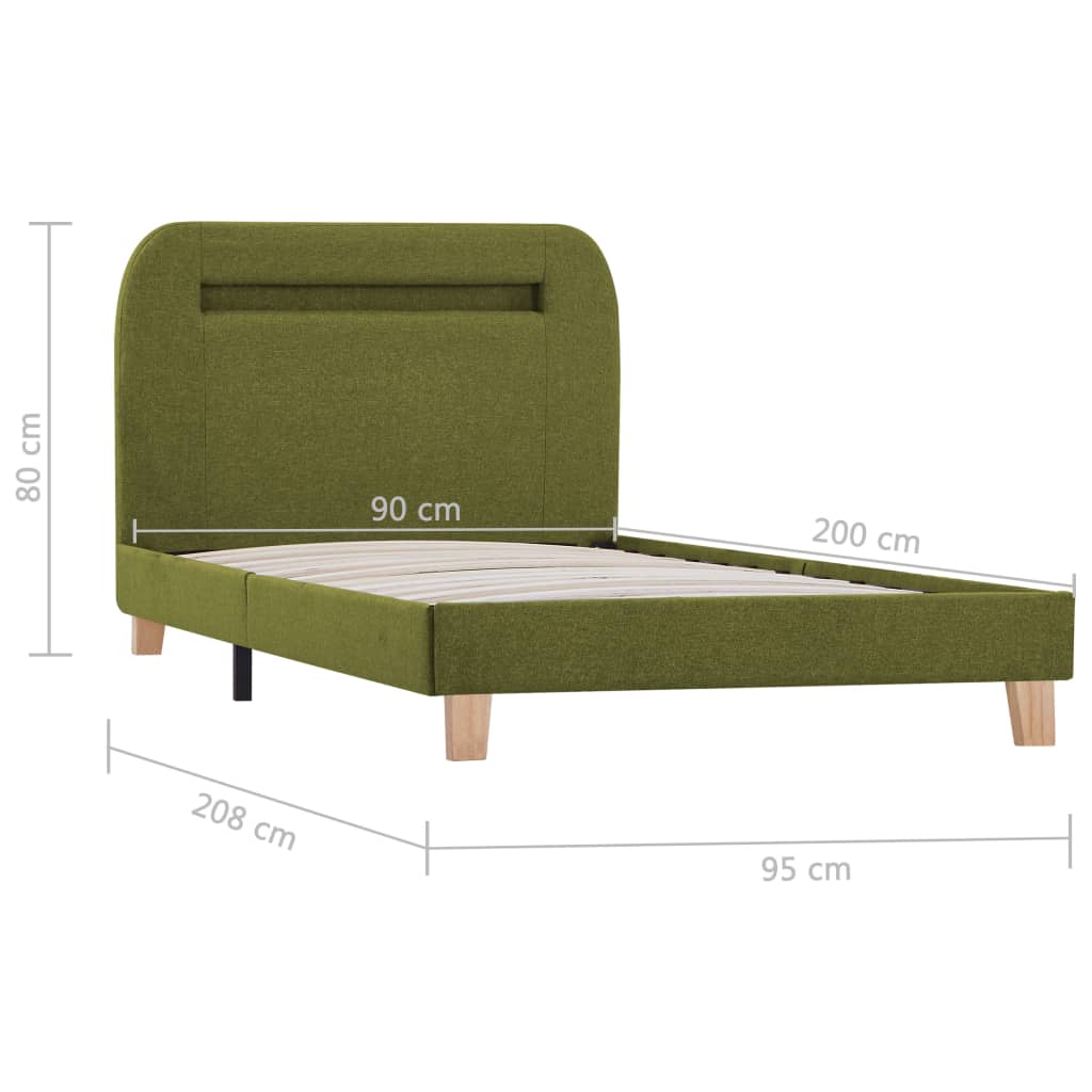 Estrutura de cama com LED em tecido 90x200 cm verde