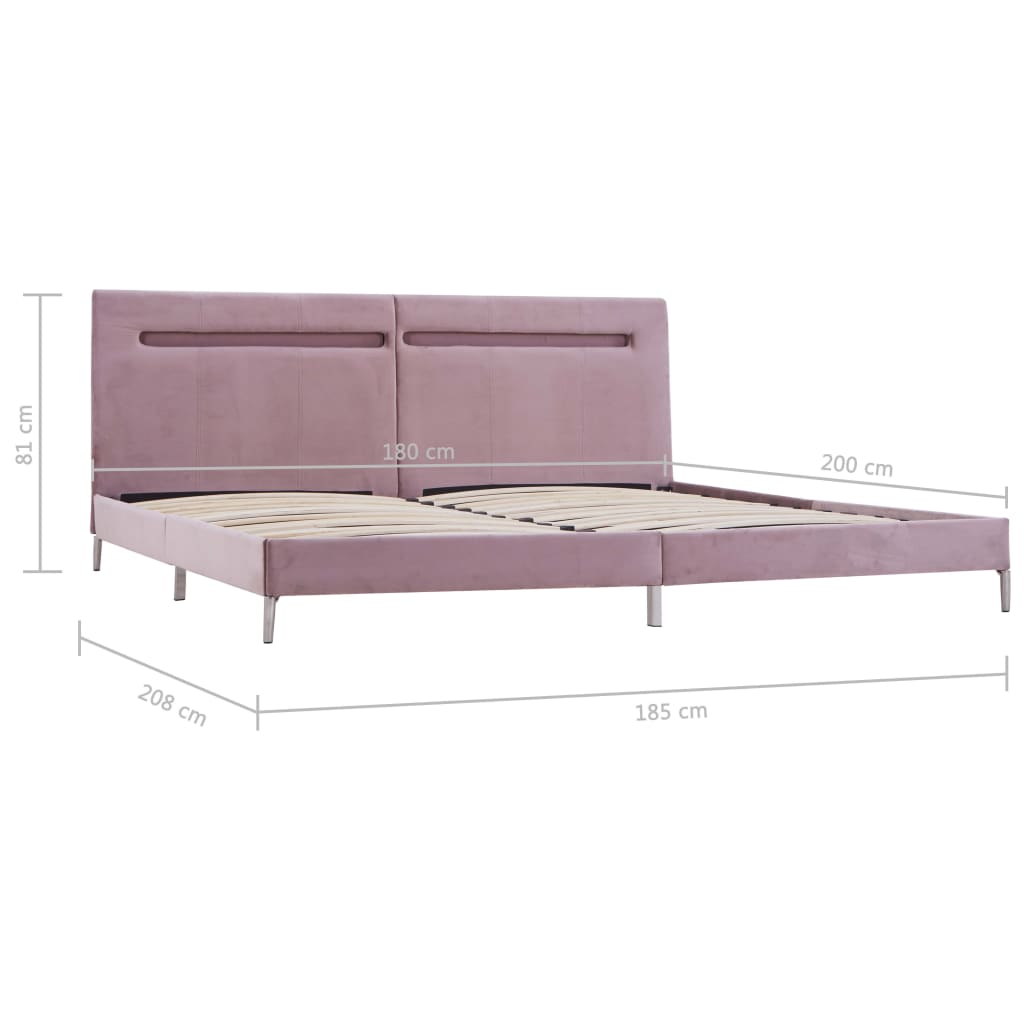 Estrutura de cama com LED 180x200 cm tecido cor-de-rosa