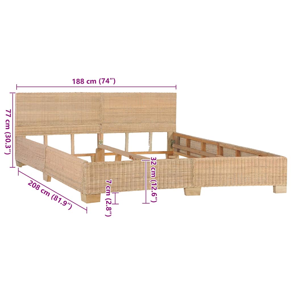 Estrutura de cama artesanal em vime natural 180x200 cm