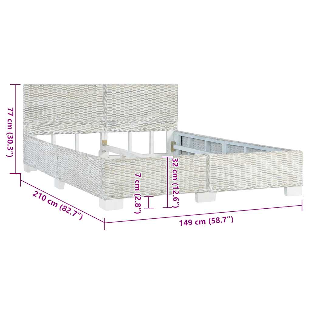 Estrutura de cama 140x200 cm vime genuíno cinzento