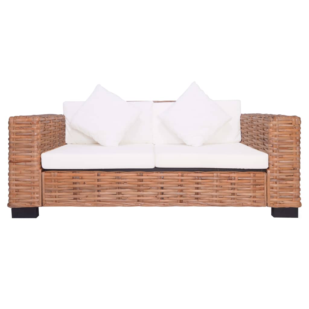 2 pcs conjunto sofás de jardim com almofadões vime natural