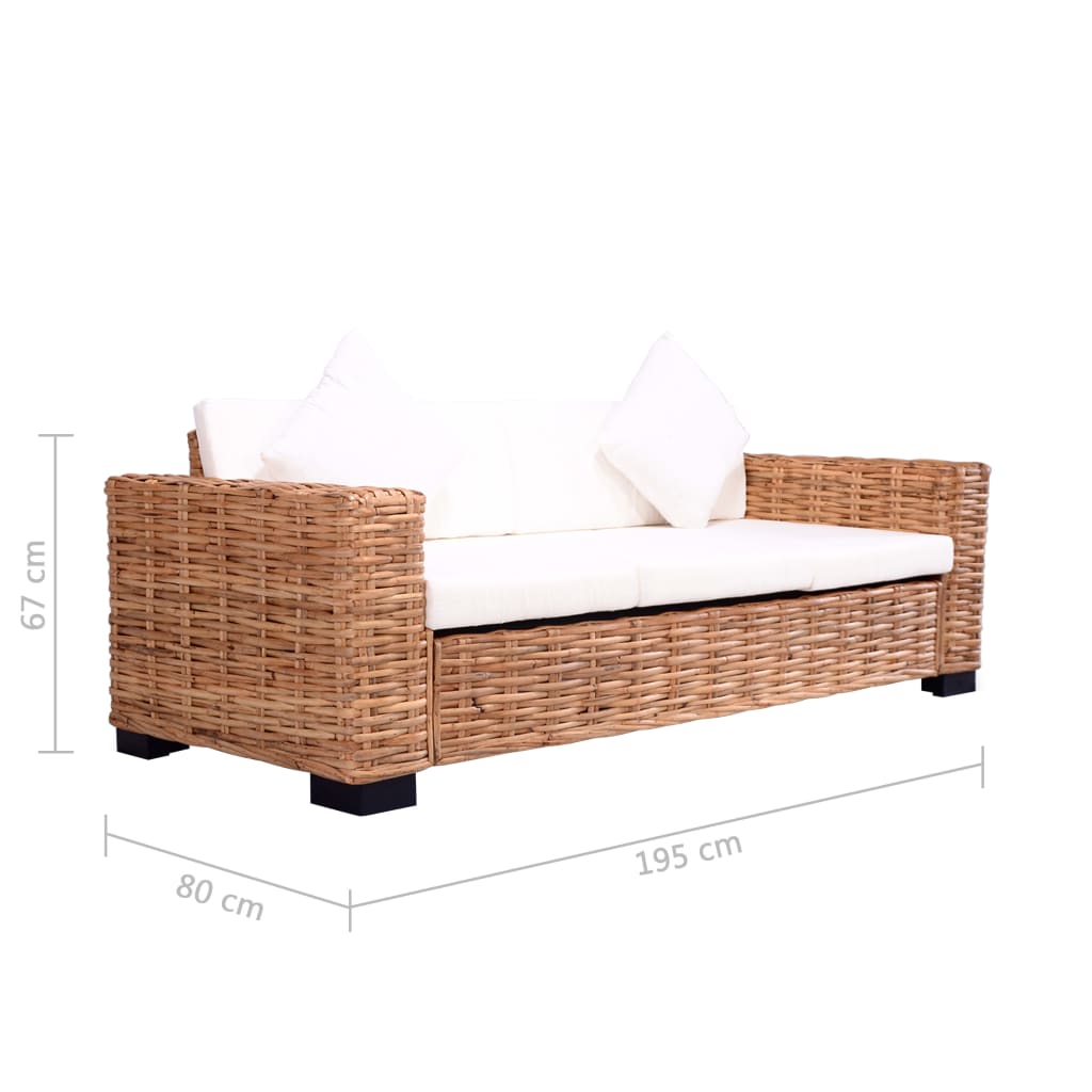 2 pcs conjunto sofás de jardim com almofadões vime natural