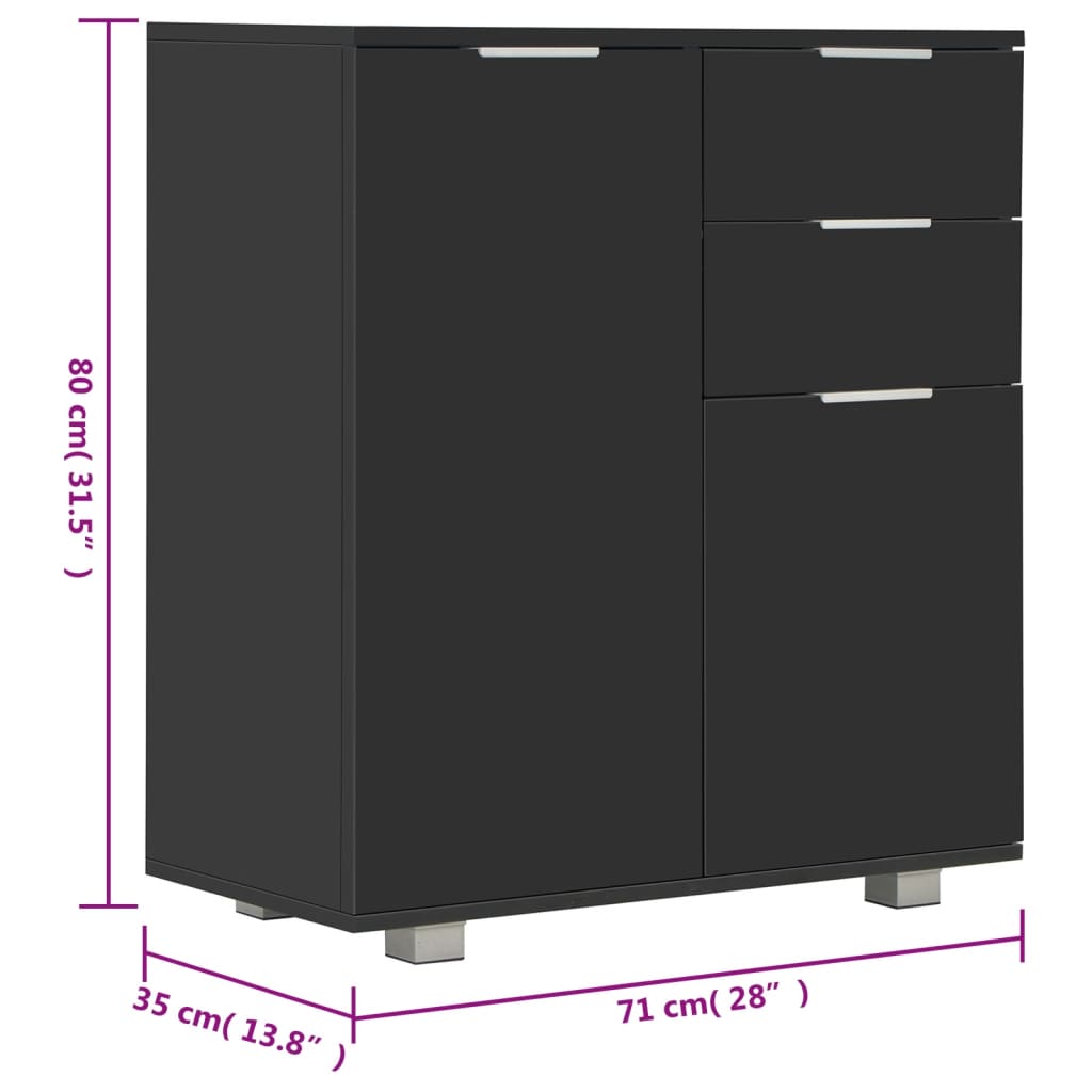Aparador em contraplacado 71x35x80 cm preto brilhante