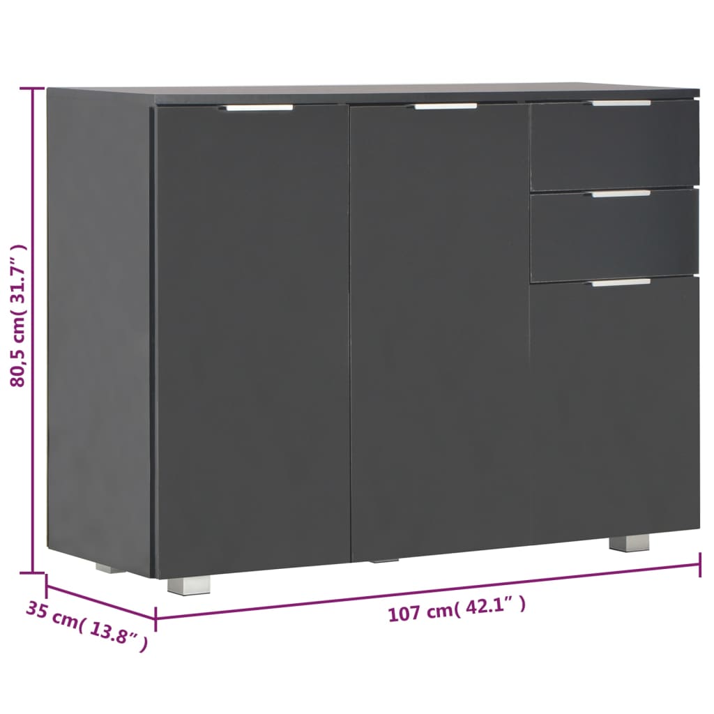 Aparador 107x35x80,5 cm preto brilhante