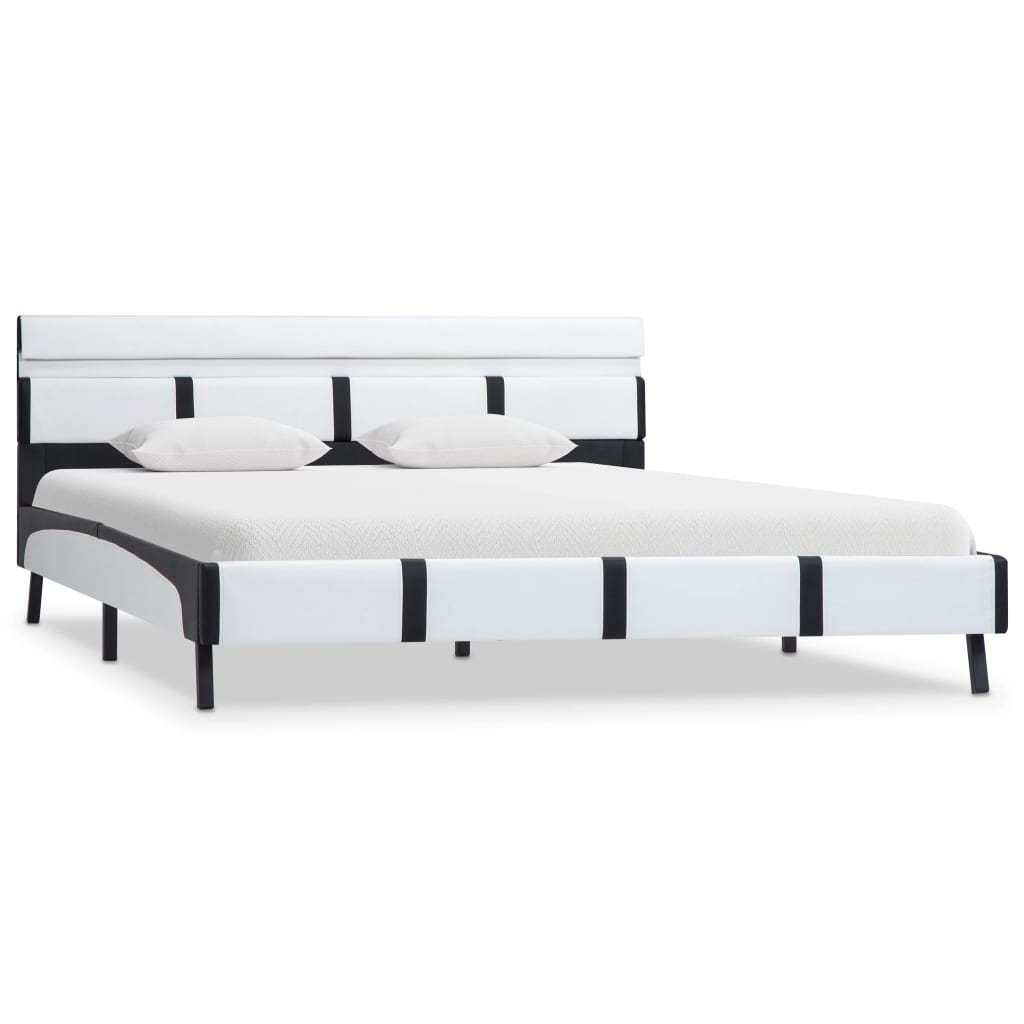Estrutura de cama com LED 160x200 cm couro artificial branco