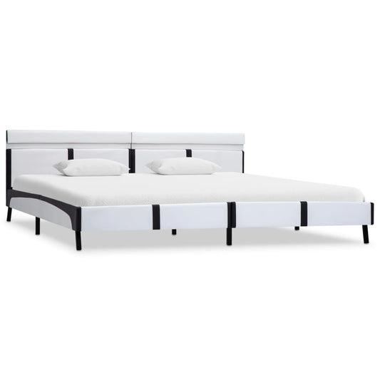 Estrutura de cama c/ LED couro artificial 180x200 cm branco