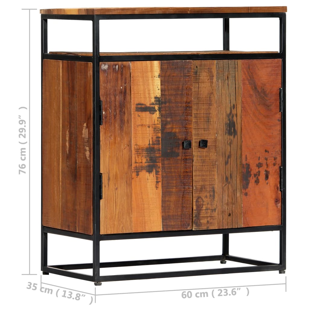 Móvel lateral 60x35x76 cm madeira recuperada maciça e aço