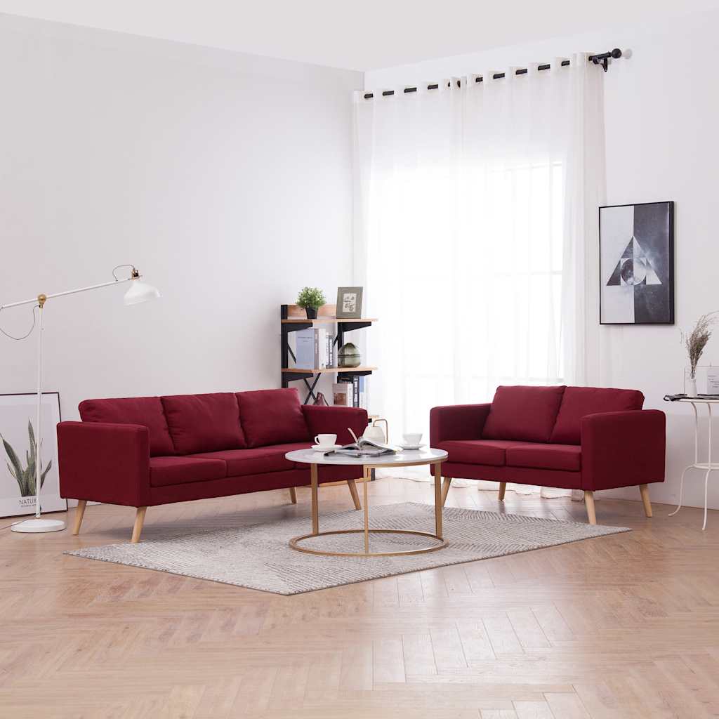 2 pcs conjunto de sofás tecido vermelho tinto