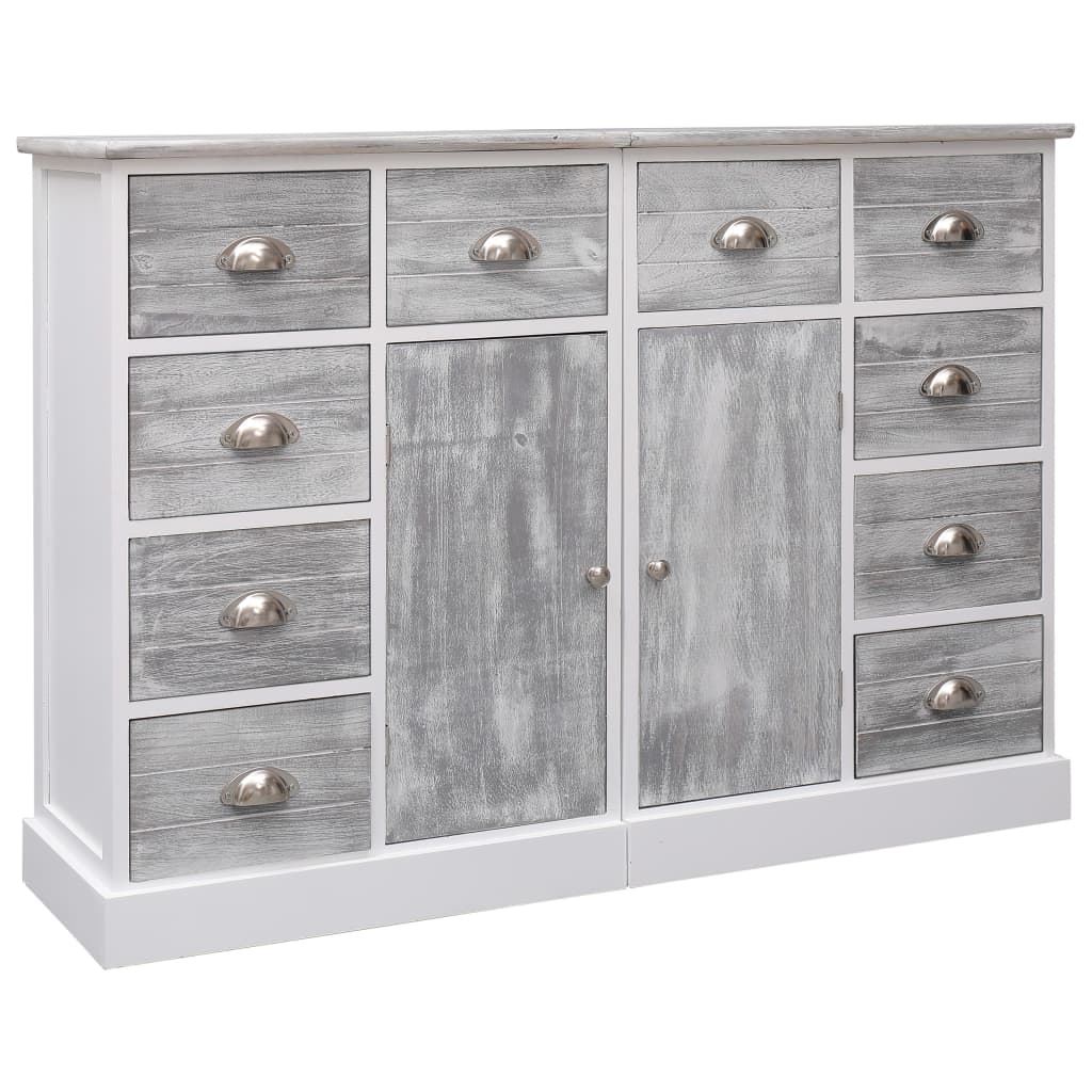 Aparador com 10 gavetas 113x30x79 cm madeira cinzento