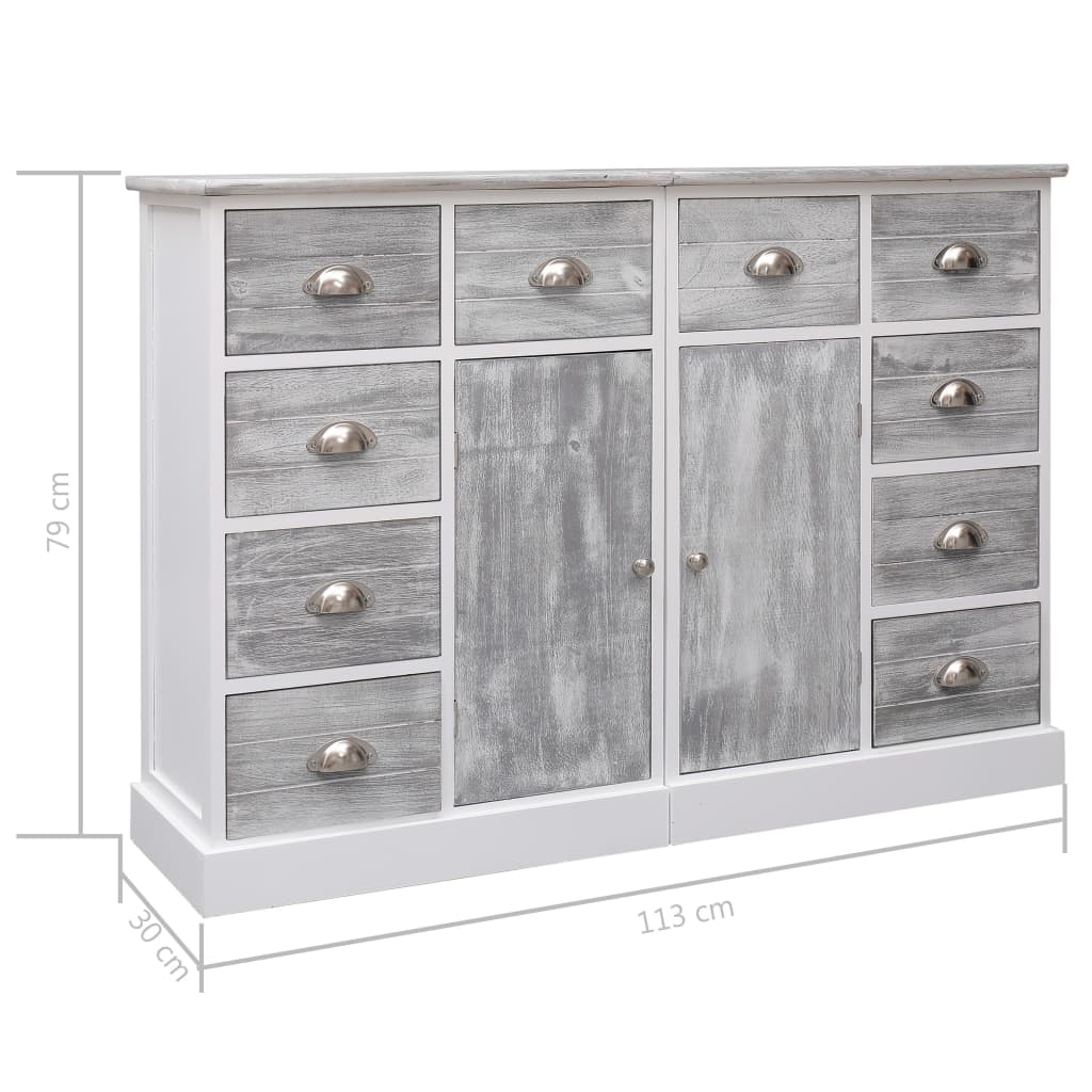 Aparador com 10 gavetas 113x30x79 cm madeira cinzento
