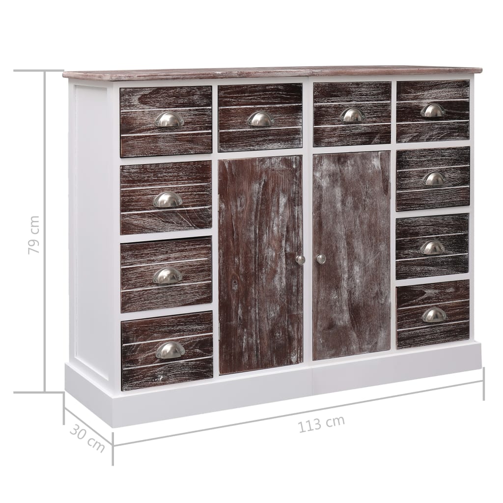 Aparador com 10 gavetas 113x30x79 cm madeira castanho