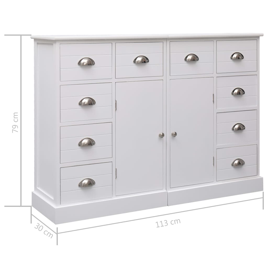 Aparador com 10 gavetas 113x30x79 cm madeira branco