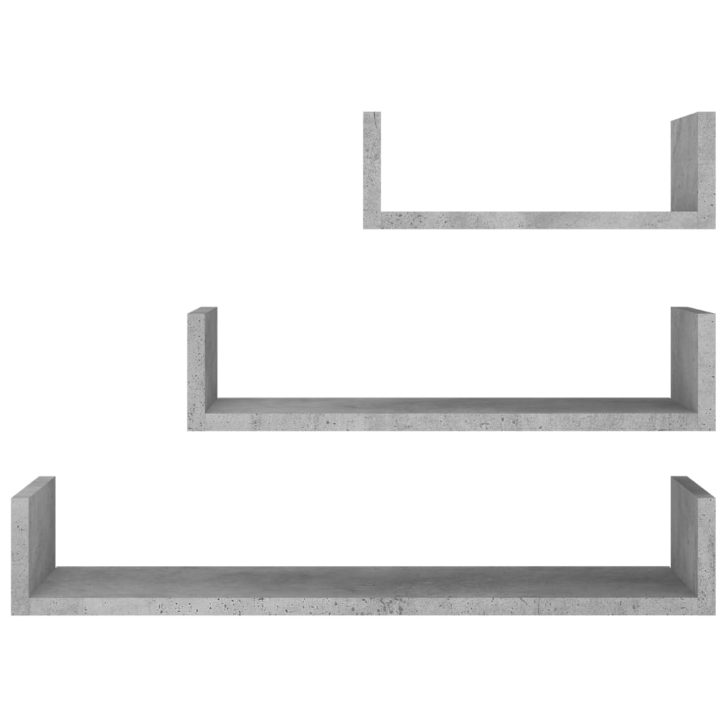 Prateleira de parede 3pcs derivados de madeira cinzento cimento