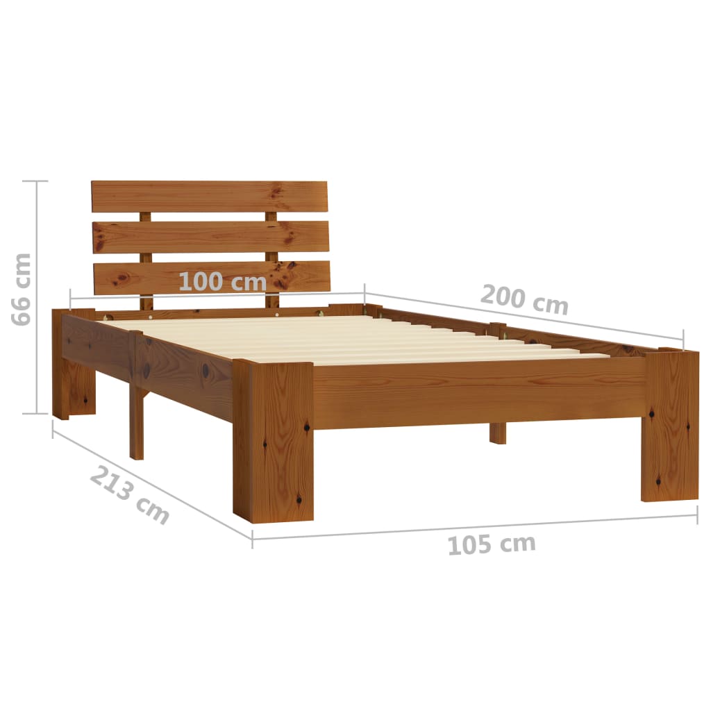 Estrutura de cama 100x200 cm pinho maciço castanho mel