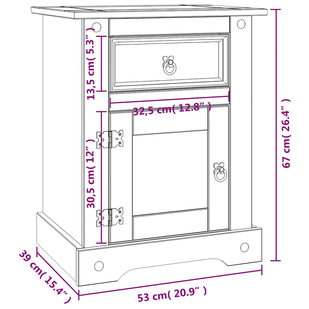 Mesa de cabeceira Corona pinho mexicano 53x39x67 cm branco