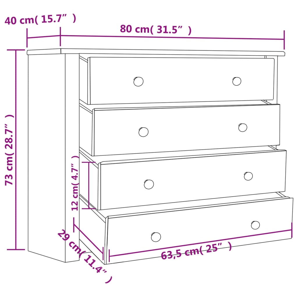 Móvel lateral 80x40x73 cm pinho Panama
