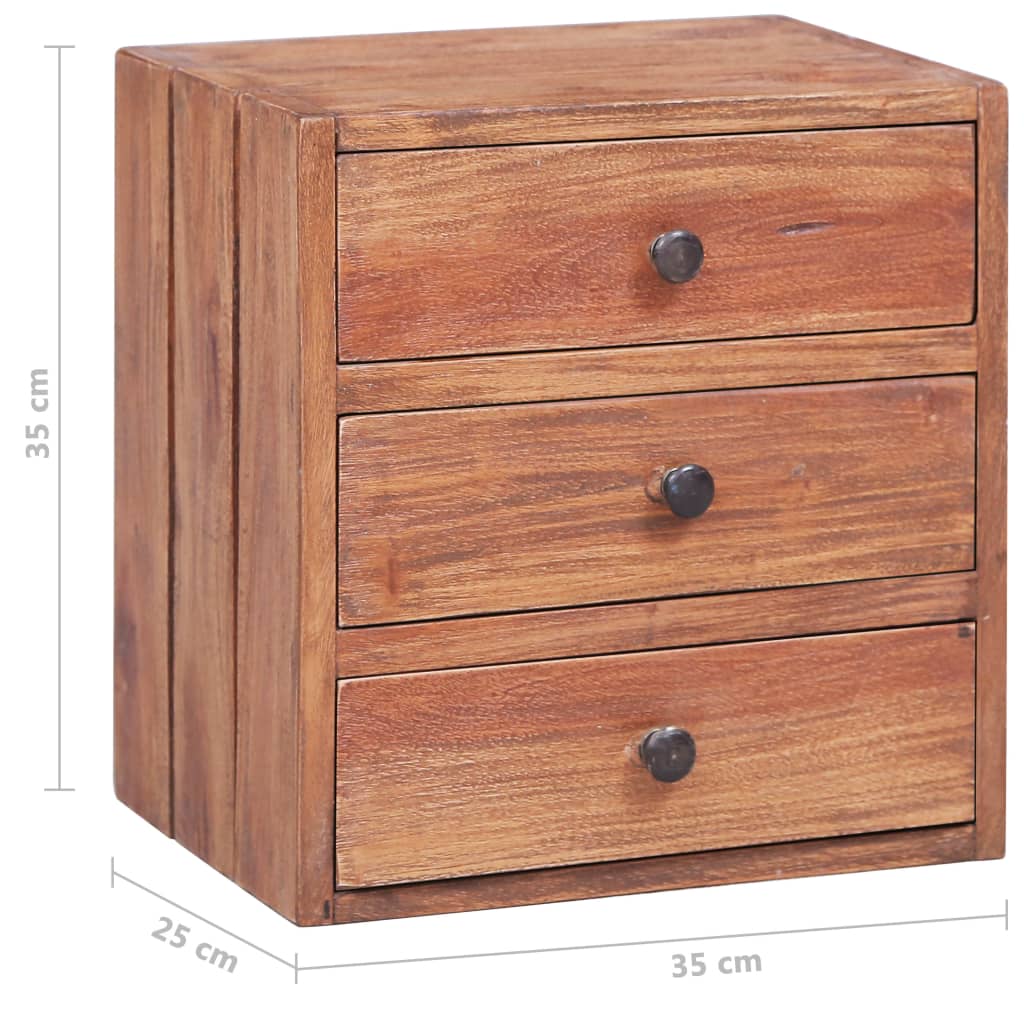 Mesa cabeceira 3 gavetas 35x25x35 cm madeira de mogno maciça