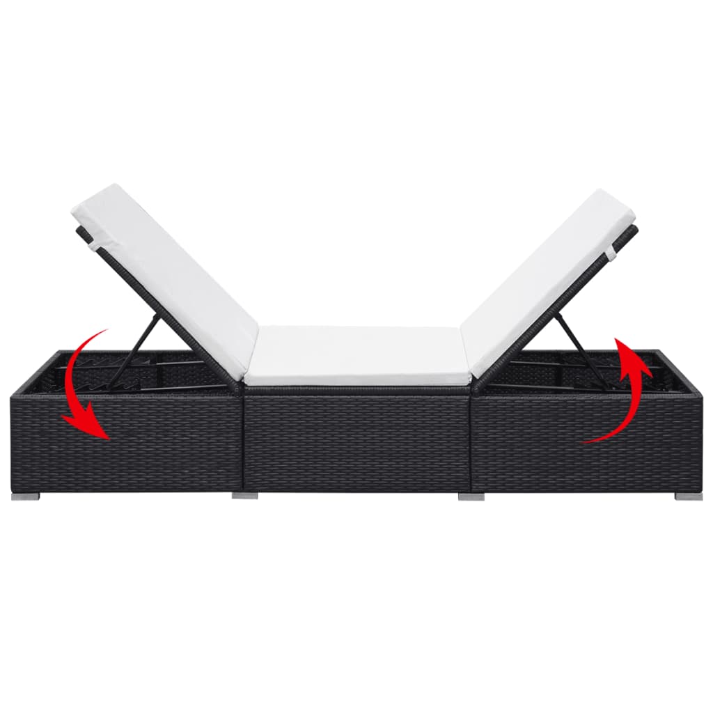 Espreguiçadeiras com almofadões 2 pcs vime PE preto