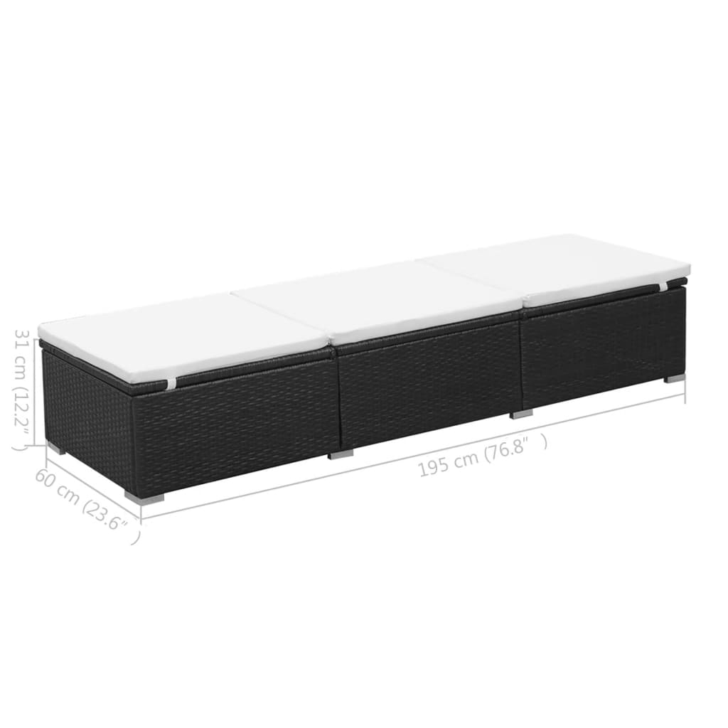 Espreguiçadeiras com almofadões 2 pcs vime PE preto