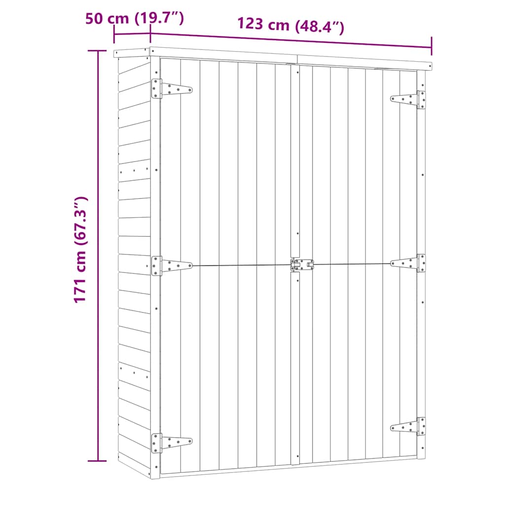 Abrigo p/ ferramentas de jardim 123x50x171 cm pinho impregnado