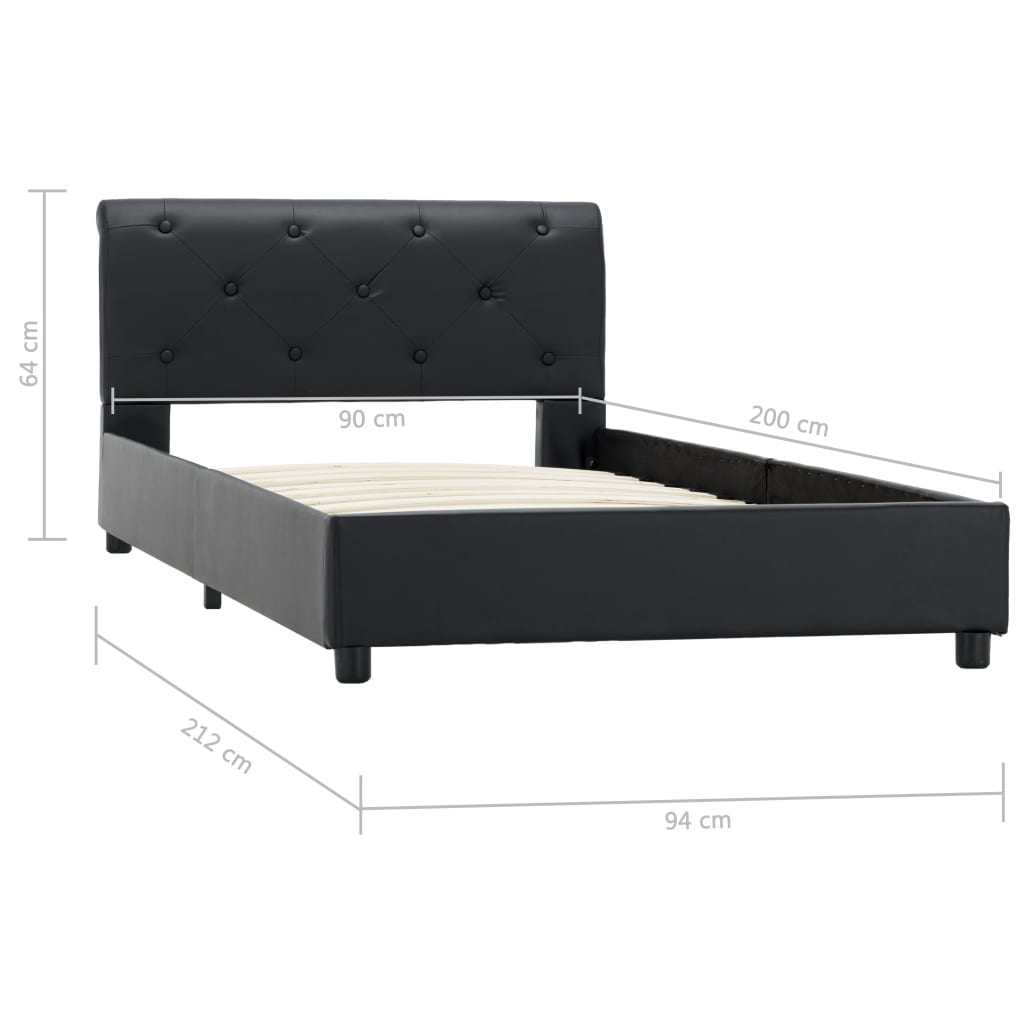 Estrutura de cama 90x200 cm couro artificial preto