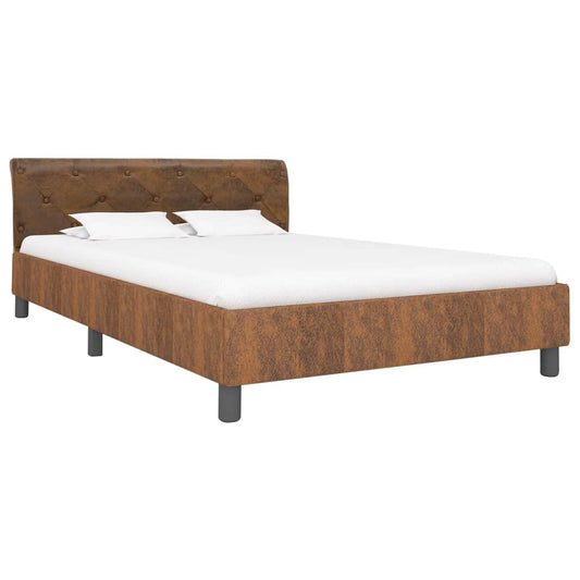 Estrutura de cama 140x200 cm camurça artificial castanho