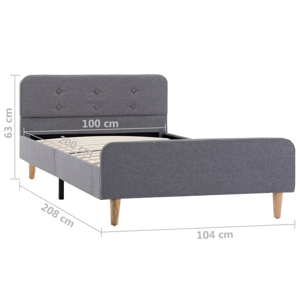 Estrutura de cama em tecido 100x200 cm cinzento-claro