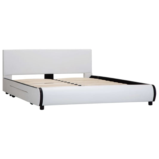 Estrutura de cama com gavetas 140x200cm couro artificial branco