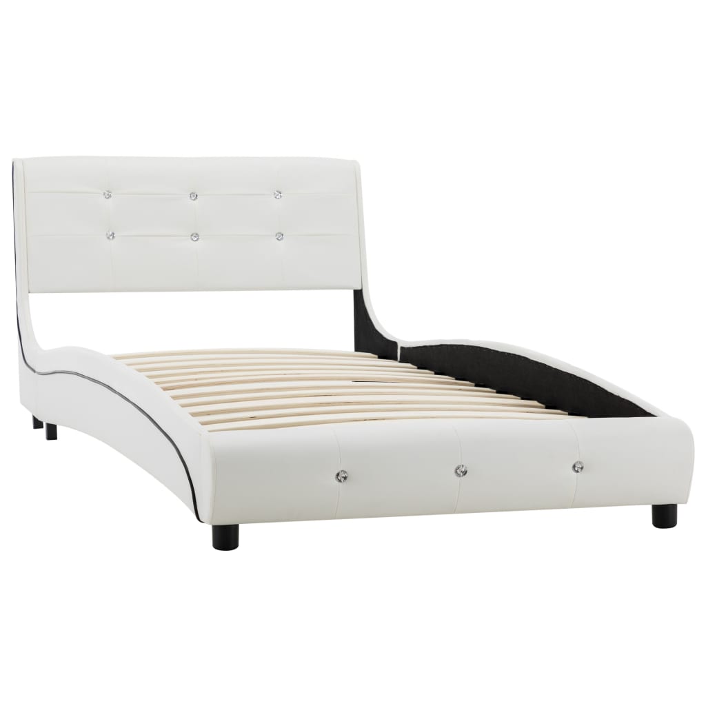 Cama + colchão espuma memória 90x200 cm couro artificial branco