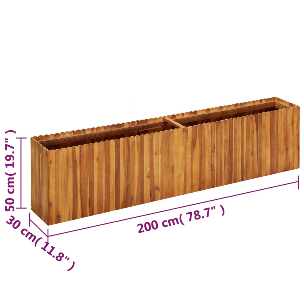 Vaso/floreira de jardim 200x30x50 cm madeira de acácia maciça