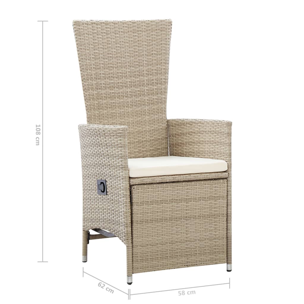Cadeiras jardim reclináveis 2 pcs c/ almofadões vime PE bege