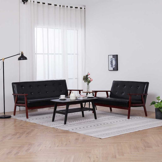 Conjunto de sofás 2 pcs couro artificial preto