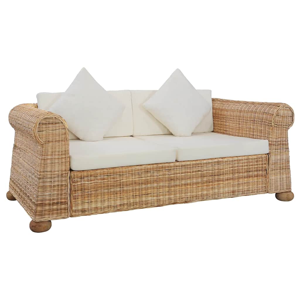 2 pcs conjunto de sofás com almofadões vime natural