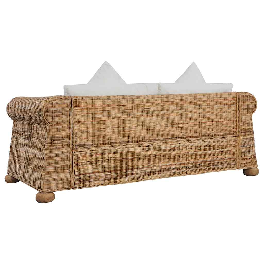 2 pcs conjunto de sofás com almofadões vime natural