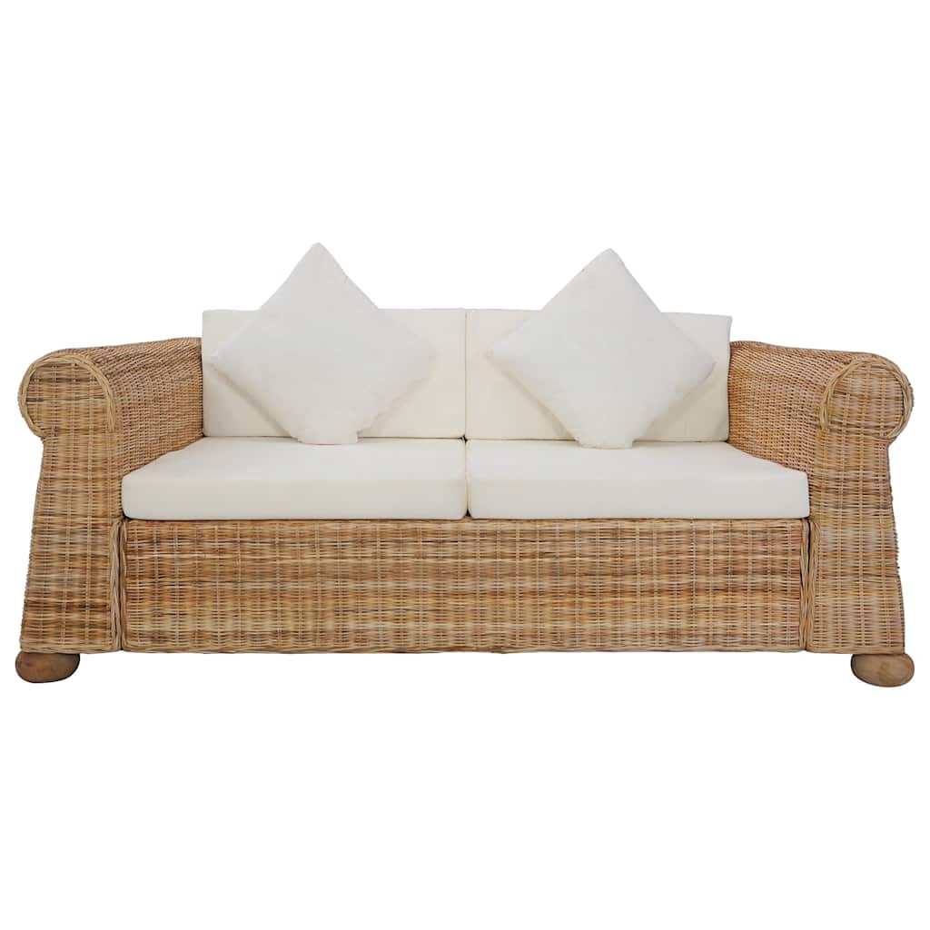 3 pcs conjunto de sofás com almofadões vime natural