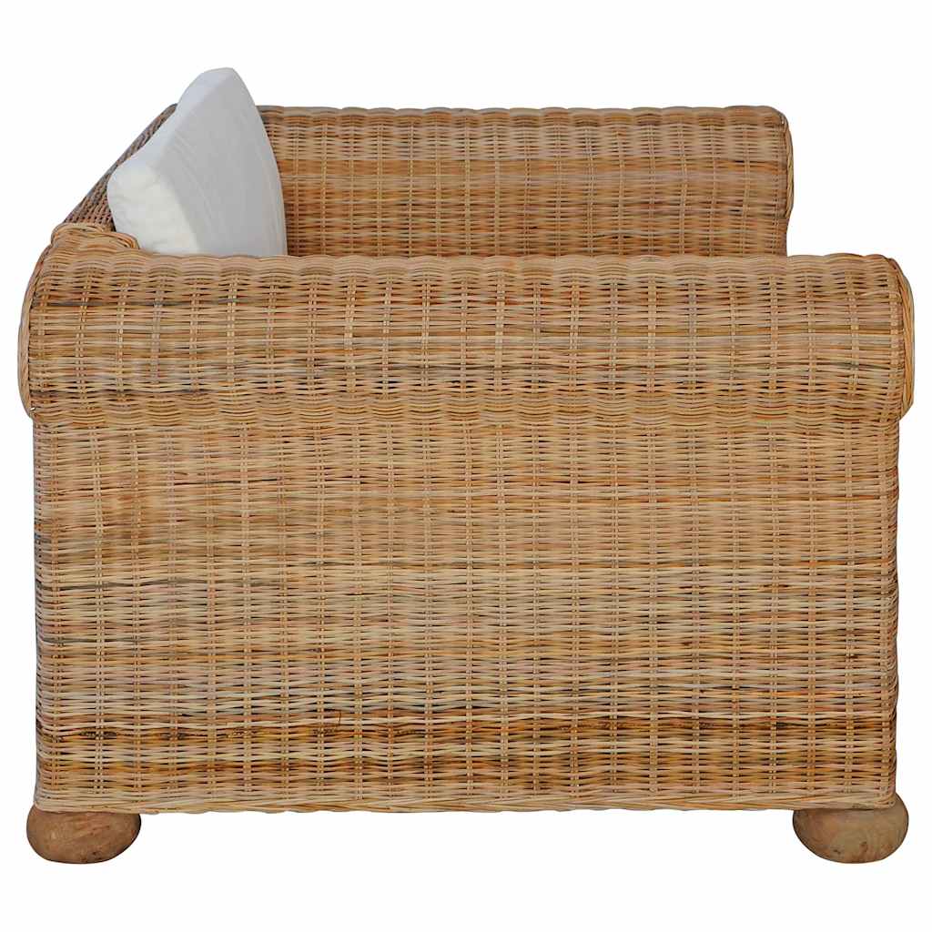 2 pcs conjunto de sofás com almofadões vime natural