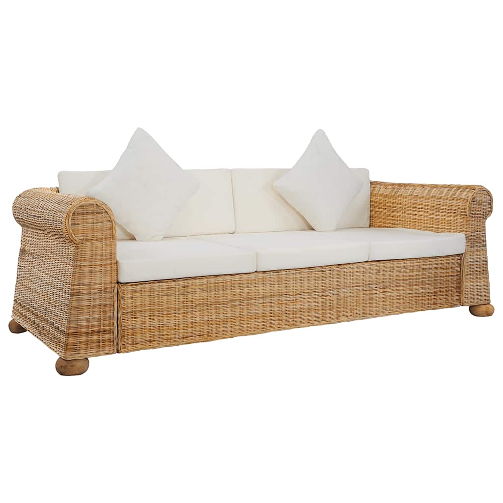 2 pcs conjunto de sofás com almofadões vime natural
