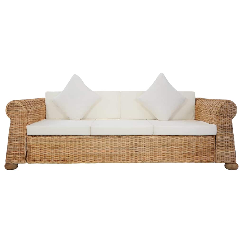 2 pcs conjunto de sofás com almofadões vime natural