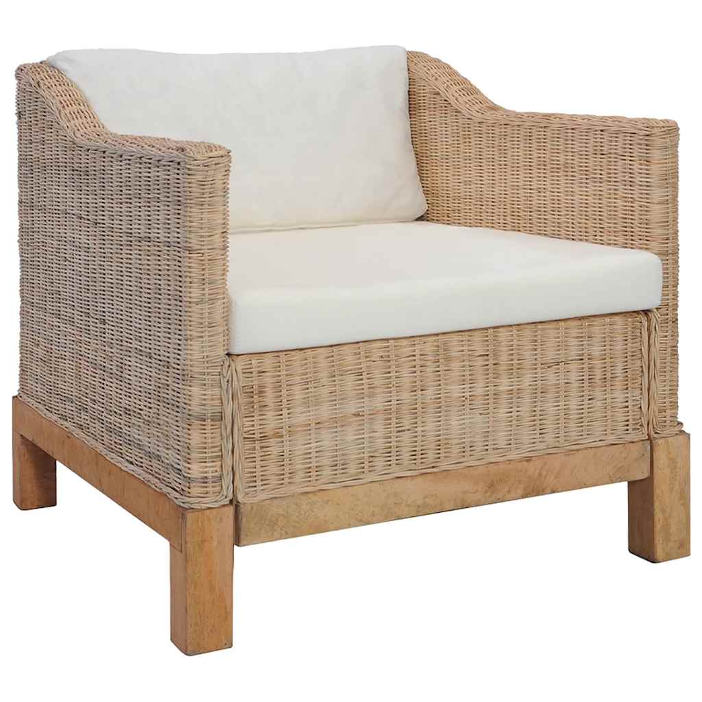 2 pcs conjunto de sofás com almofadões vime natural