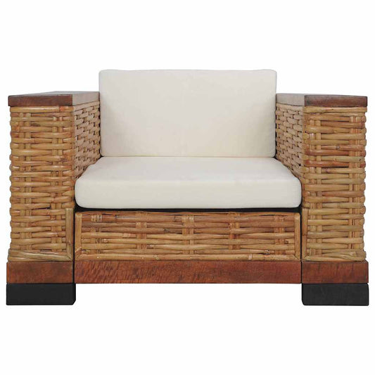 2 pcs conjunto de sofás com almofadões vime natural castanho