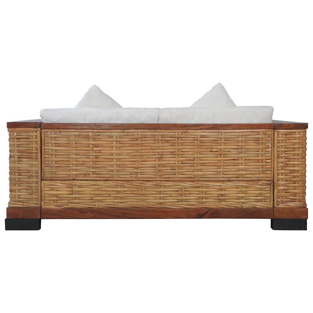 2 pcs conjunto de sofás com almofadões vime natural castanho