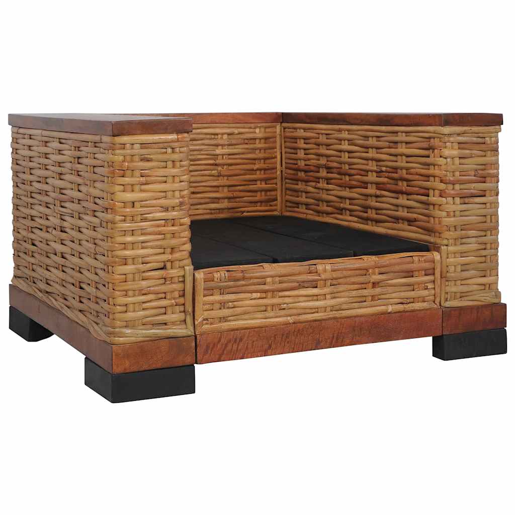 2 pcs conjunto de sofás com almofadões vime natural castanho