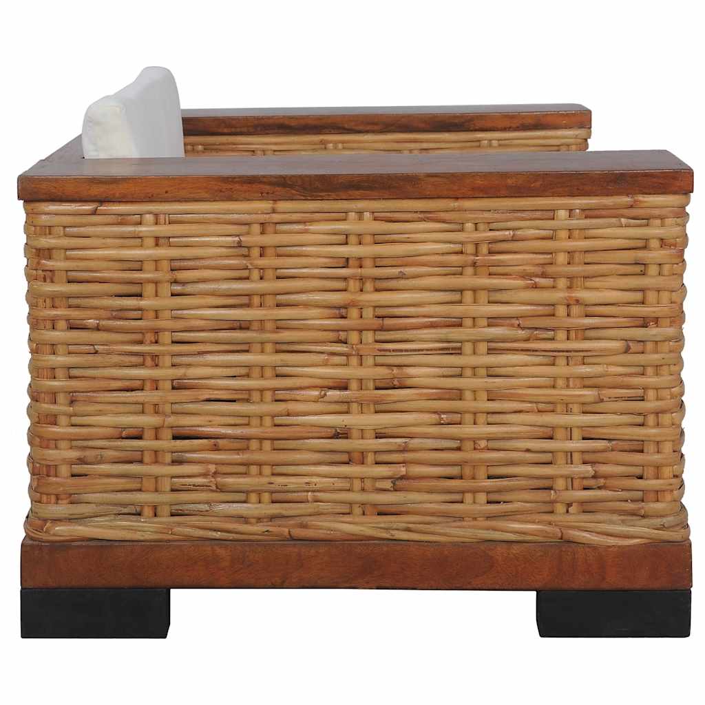 2 pcs conjunto de sofás com almofadões vime natural castanho