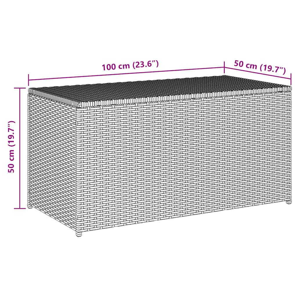 Caixa de arrumação para jardim 100x50x50 cm vime PE castanho