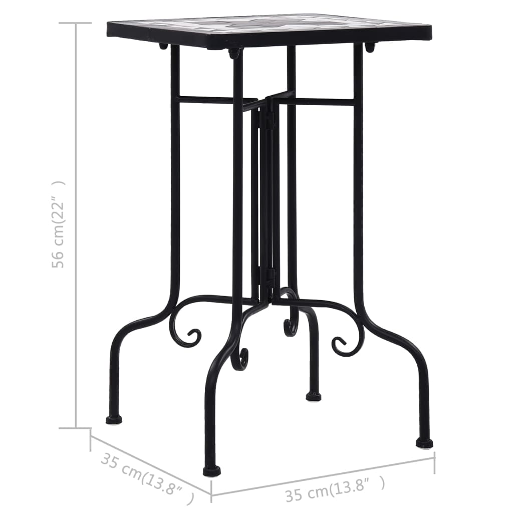 Mesa de apoio em mosaico cerâmica preto e branco