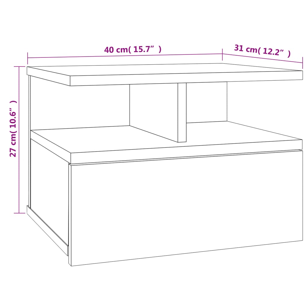 Mesa cabeceira suspensa 2pcs derivados madeira cinzento cimento