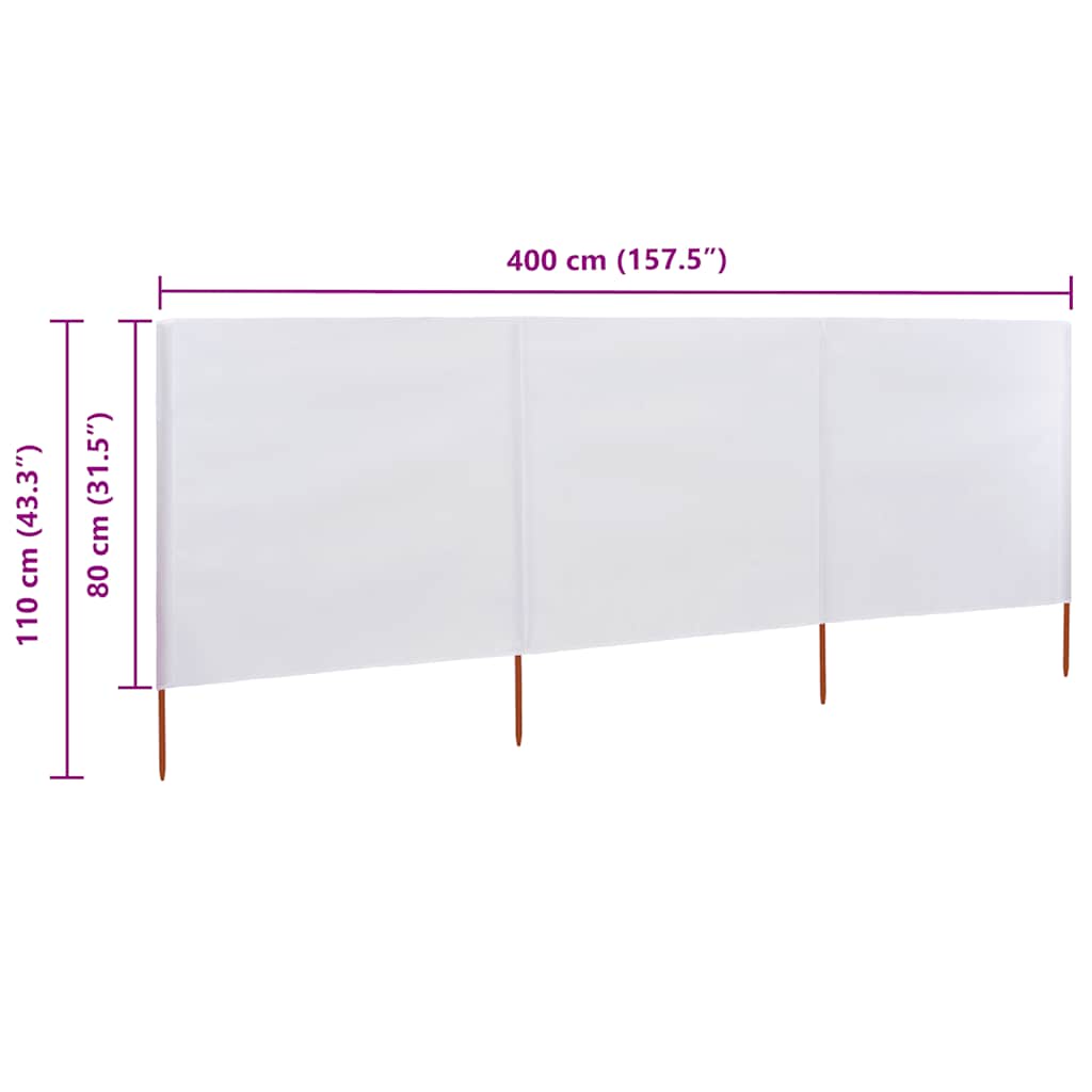 Para-vento com 3 painéis 400x80 cm tecido branco areia