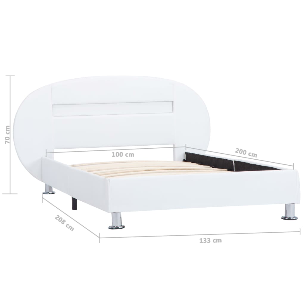 Estrutura de cama c/ LEDs 100x200 cm couro artificial branco