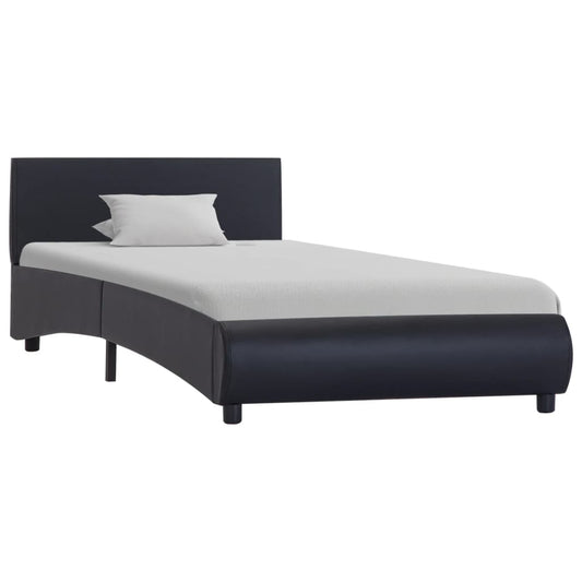 Estrutura de cama c/ LED 90x200 cm couro artificial preto